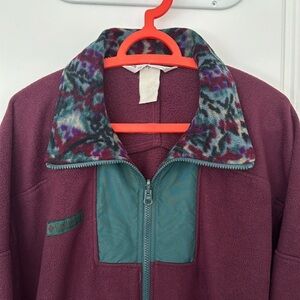 COLUMBIA Purple and Green Full Zip Long Sleeves Fleece Pullover in XL